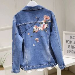 Spring Denim Jacket Women Upscale Casual All-Match Embroidered Vintage Lapel Loose Temperament Blue Jackets Top Female 240102