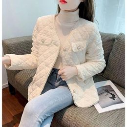 Women's Trench Coats Small Fragrance Thin Cotton Coat With Diamond Checker Studded Beads Fashion Versatile Top Winter Casual Wear