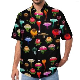 Men's Casual Shirts Colorful Mushrooms Shirt Red Yellow Vacation Loose Hawaiian Y2K Blouses Short Sleeve Printed Oversize Clothing