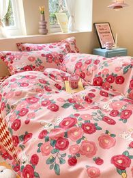 Bedding Sets 2024 Floral Four-Piece Set Thickened Sanded Fabric Warmth Retention Material Ins Style Quilt Cover Student