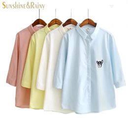 Shirts hot autumn winter candy Colour shirt women blouse cartoon dog printed embroidery design three quarter sleeve girls blouse tops