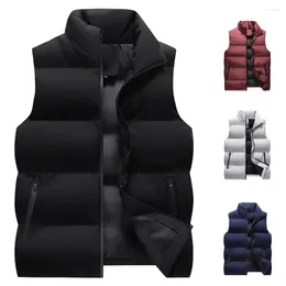 Men's Vests Men Winter Waistcoat Padded Windproof Sleeveless Neck Protection Cardigan Solid Colour Outdoor Outerwear Cotton Vest