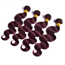 Wefts 9A Grade Malaysian Burgundy Human Hair 99J Wine Red 4Bundles Body Wave Wavy Malaysian Burgundy Red Human Hair Weaves Extensions 4P