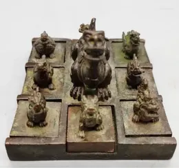 Decorative Figurines Chinese Feng Shui Old Bronze Dragon Nine Sons Seal Collection