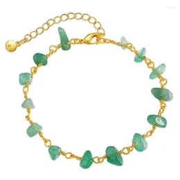 Strand Minar Boho Green Colour Irregular Natural Stone Beaded Bracelet For Women 18K Real Gold Plated Brass Bracelets Accessories