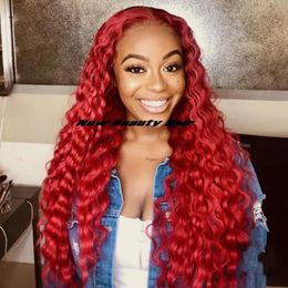 Wigs Natural soft red Colour 360 lace hair Wigs Long loose Curly wig for black women wine red Synthetic Lace Front Wig with baby hair