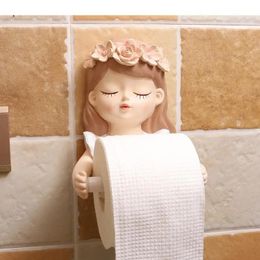 European Fairy Paper Towel Holder Resin Punchfree Bathroom Wall Mounted Toilet Tissue Rail Accessories 240102