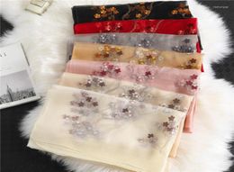 Scarves Silk Wool Scarf Cherry Blossom Embroidered Women Fashion Shawls And Wraps Lady Travel Pashmina High Quality Winter Neck3741234