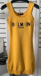 balman ballmain s Women Designer t Shirt Dress Linen U-neck Slim Solid One-step Skirt 4PG9