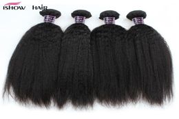 Ishow 8A Brazilian Kinky Straight 4 Bundles Weft 100 Virgin Human Hair Extension Yaki Straight Coarse for Women All Ages Jet Blac5159996