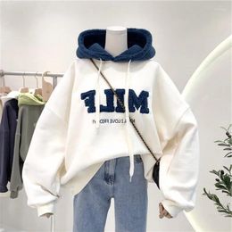 Women's Hoodies Korean Patchwork Sweatshirt For Women Spring Autumn Casual All-Match Soft Cool Girl Streetwear Pullovers