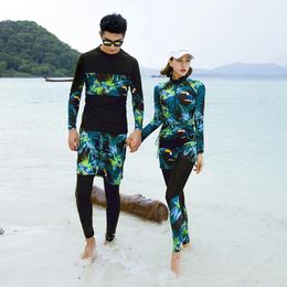 Wear Long Sleeve Rash Guard Women 5 Pieces Swimsuit Swimwear Bathing Suit Surfing Paded Long Pant Couples Men Beach Couple Swimsuit