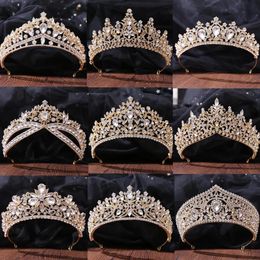 Bangle Diezi New Baroque Korean Gold Color Crown Hair Accessories Crystal Tiara for Women Wedding Headdress Bridal Hair Jewelry