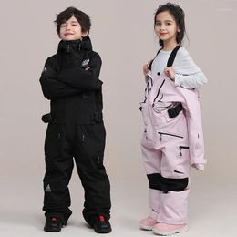 Jackets Skiing Jackets 2023 Kids OnePiece Ski Suit Girls Boys Warm Snowboard Jacket Overalls Children Set Jumpsuits Windproof Waterproof