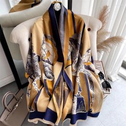 Scarves 2024 Winter Scarf Women Horse Cashmere Shawls Fashion Geometric Print Pashmina Blanket Wraps Female Thick Warm