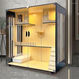 Cat Carriers Nordic Wooden Cages Household Indoor House Large Free Space Cage Oversized Luxury Villa Double Layer Cabinet