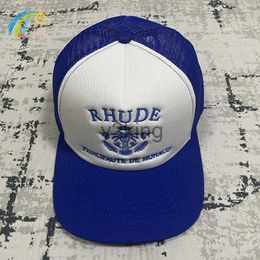 Classic Fashion Blue Letters Crown Embroidery Rhude Hat Men Women Adjustable Sunscreen Mesh Patchwork Baseball Cap R3d6 I7tn Ho5x