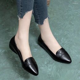 Dress Shoes Ladies Summer Footwear Black Normal Leather Casual Square Heels Pointed Toe Low Heel Elegant Yellow For Women 2024 Y2k A E