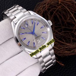 Cheap New Aqua Terra 150M 220 10 41 21 06 001 Automatic Mens Watch Gray Texture Dial Silver Blue Hands Asian 2813 SS Steel Bracele286Q