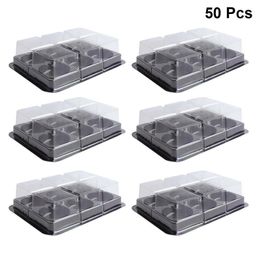 Wrap 50pcs 6 Cavities Mochi Containers Plastic Mooncake Tray with Transparent Lid Food Packaging Box Y0712