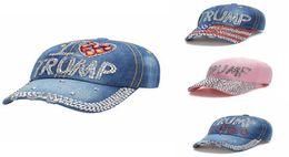 Trump Denim Hat Rhinestone Trump Baseball Cap Striped USA Flag Caps Women Girls Snapback President Hats Outdoor Headwear 4 Designs2962784