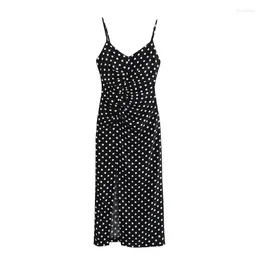 Casual Dresses 2024 Summer Women's Clothing Sexy V-neck Polka-dot Print Linen Suspender Dress Backless Slim-fit Long Skirt