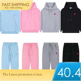 Men's And Women's Designer Amis Hoodie Tracksuit Sweater Embroidery A-Word Red Love Thin Round Neck Pullover Couple Paris Sweatshirt Long 592