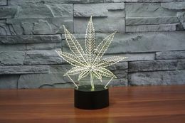 Party Favour Leaf 3d Illusion Led Lamp Night Light 7 Rgb Colourful Usb Powered 5th Battery Bin Touch Button Drop Gift Box Wholesale