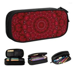 Cosmetic Bags Custom Red Passion Mandala Kawaii Pencil Case Boy Girl Large Capacity Boho Floral Pattern Bag School Accessories