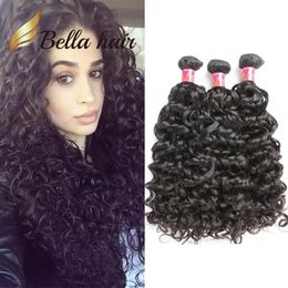 Wefts 9A Brazilian Hair Bundle Quality Human Hair Extensions Natural Black Colour Water Wave Wavy 3 Bundles Weaving Bouncy Curl