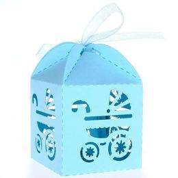 Wrap 50pcs Carriage Pattern Paper Candy Sweets Gift Boxes Baby Shower Favors (Sky Blue)