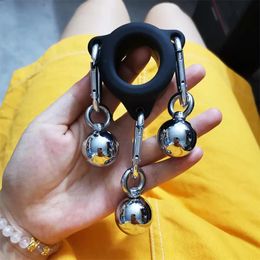 Cockrings Cockrings Heavy Stainless Steel Ball Silicone Cock Ring Scrotum Stretcher Erection Enlarger Delay Ejaculation Penis Sex Toys For M