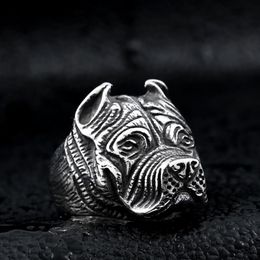 Men's Vintage Stainless Steel Ring Viking Pitbull Bulldog Gothic Pug Dog Head Totem Amulet Punk Animal Jewellery for Men Boys266c