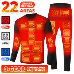 22Areas Winter Heated Thermal Underwear Women's Men's Jacket USB Heating Smart Electric Clothing Heating Fishing Ski Hunting 240103