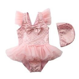 set Bling Bikini Baby Girls Tutu Swimsuit with Swimming Cap For Children Toddler's Rash Sun Guard Swimwear Bling Child Bathing Suit