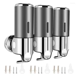 Liquid Soap Dispenser 3 Pack Push Type Hand Machine 500Ml For Bathroom And Kitchen Shampoo Drill Free With Adhesive Grey