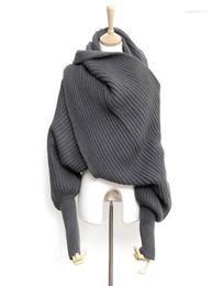 Scarves European Style Winter Women Long Scarf With Sleeves Wool Knitted For Thick Warm Casual Shawl High Quality9076020