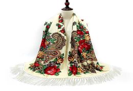 Ukrainian Russian Scarf Winter Female Handkerchief Women Wrap Shawl Babushka Long Hijab Floral Pattern Dupatta Polish Fringed Q0822725146