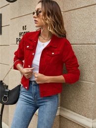 Women's Solid Color Denim Jacket Casual Long Sleeve Button Down Chest Pocket Jean Jacket Autumn Streetwear 240103