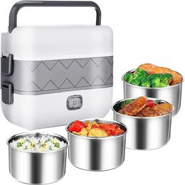 Electric Heated Lunch Box Portable Lunch Box Insulated Lunch Container Set Single Double Layers Bento Stainless Steel Container 240103