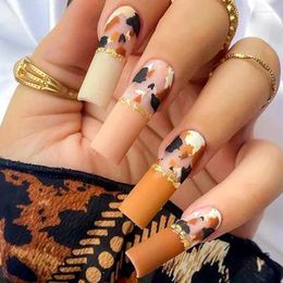 False Nails 404 Falsenails Hunting Cheetach Style Fake Tip Square Autumn Brown Nude French Acrylic Fingertip Detachable DIY Full Nailtip 12#