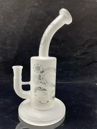 9inch Glass Bong Sandblast Hookah Clear Oriental Dragon Water Pipe 14mm Female Joint with Bowl