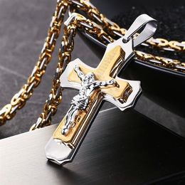 Stainless Steel Link Chain Necklace Crucifix Pendant Necklaces for Men Jesus Piece Cross Men Jewelry 22-28 Long FC083330Z