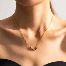 Pendant Necklaces Fashion Ladies Arc Necklace 18K Gold Plated Stainless Steel Colourful Zirconia Girl's Mild Studs Jewellery Chokers