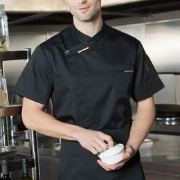 Unisex Chef Uniform Kitchen el Cafe Cook Work Clothes Short Sleeve Breathable Shirt DoubleBreasted Jacket Tops For Men 240102
