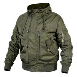 Style Outdoor Military Fan Hooded Stand Collar Safari Ma1 Men's Bomber Jacket Flight Army Green y240102