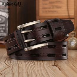 YBT High Quality Genuine Leather Belts for Men Brand Strap Male Double Pin Buckle Fancy Vintage Jeans Cowboy 240103