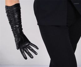 Five Fingers Gloves Touchscreen Long Woman039s Simulation Leather PU Pleated Pile Black Silk Lined Female Touch 4050cm PU8113401727