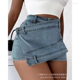 Women's Jeans Wepbel Denim Pants Summer Skirted Leggings Shorts 2024 High Waist Short Irregular Wide Leg Skirts
