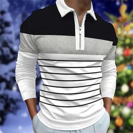 Men'S Classic Striped Polo Shirt Long Sleeve 2023 Spring And Autumn Casual Work Top Plus Oversize SXXXL 240103